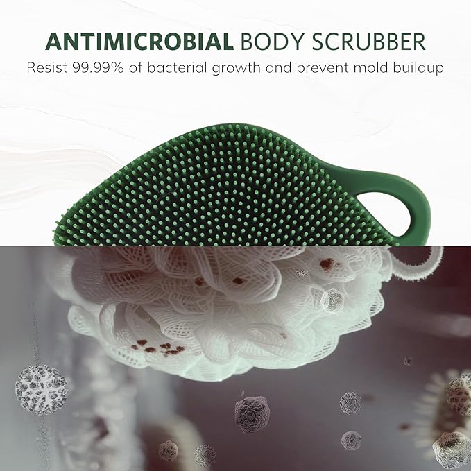 Sndyi Silicone Body Scrubber, Leaf-Shaped Shower Brush for Gentle Cleanse & Exfoliation, Soft Silicone Loofah Body Brush for Sensitive Skin, Romantic Gift for Her/Him, Evergreen