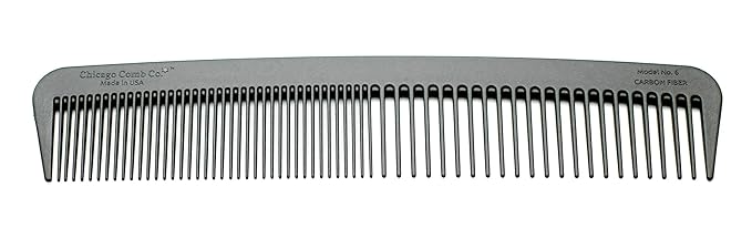 Chicago Comb Model 6 Carbon Fiber, 7 inches (17.8 cm) long, anti-static, graphite black, made in USA