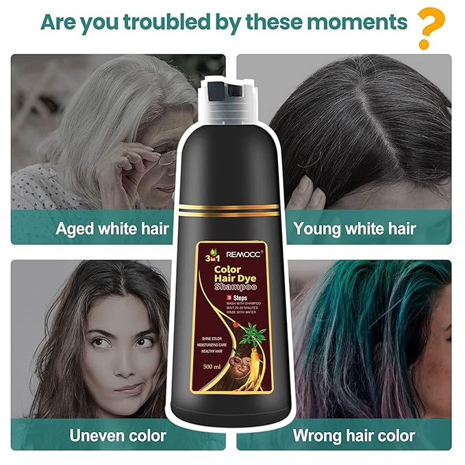 Instant Chestnut Hair Dye Shampoo for Women Men, Hair Coloring Shampoo for Gray Hair, 500ml Herbal Ingredients 3 in 1 Maroon Hair Dye - 100% Gray Coverage Coloring in Minutes 16.9 Fl Oz