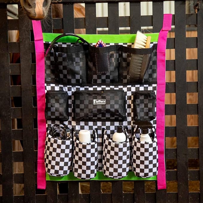 Jeffers Expression Trailer Door Caddy, Skater Cowgirl – Equestrian Tack Organizer for Horse Supplies, Grooming Tools, Water Bottle – Padded Pockets with Hanging Straps for Stalls & Barns