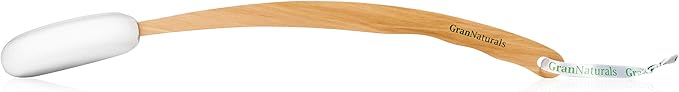 Lotion Applicator for Your Back, Legs, Feet - Sunscreen Applicator - Long Curved Easy Reach Wooden Handle Body Brush for Suntan, Sunless Self-Tanning, Skin Cream, Acne, Body Wash - Elderly Aid