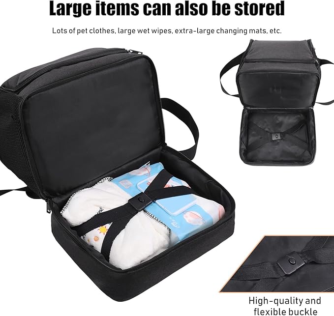 Dog&Cat Grooming Supplies Bag, Adjustable Compartments Wall Mounted Dog Grooming Bag for Pet Groomers, Cat Grooming Bag for Dog Clippers/Wipes/Hair Remover/Nail Trimmer/Brush/Comb/Shampoo