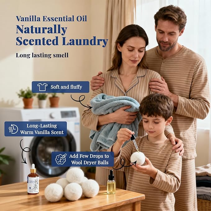 HIQILI 1 Fl Oz Vanilla Essential Oil, Undiluted Natural Strong Fragrance Add in Skin Perfume, Unscented Lotion, Candle Soap Making Scent, Relax at Home with Diffuse Warm Sweet Aroma