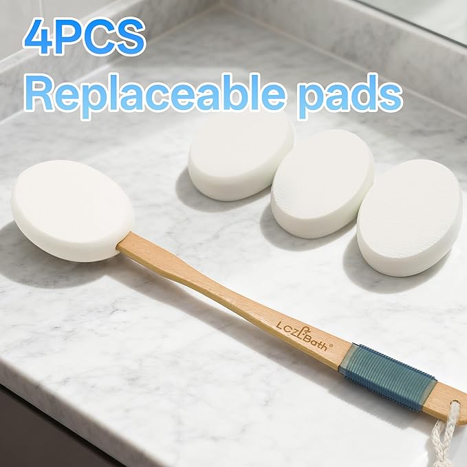 Lotion Applicator for Back Self Elderly with 4 Replaceable Pads & Long Curved Handle, Sunscreen Applicator for Kids, Seniors, Women to Apply Skin Creams, Ointment, Moisturizers and Self-Tanning Lotion