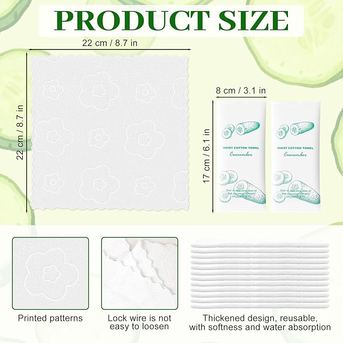Moist Cotton Towel Bulk Moist Towelettes Individually Wrapped,White Towel Services,Refreshment Pre Moistened Towels for Dentist Travel Sport Party Hotel 50，Green tea (pack of 50, Cucumber)