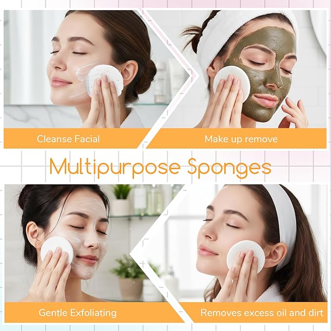 SHENLIU 300pcs Compressed Facial Sponges, White Disposable Round Soft Face Exfoliating Pads for Washing Face Cleansing Exfoliating Esthetician Makeup Removal Travel