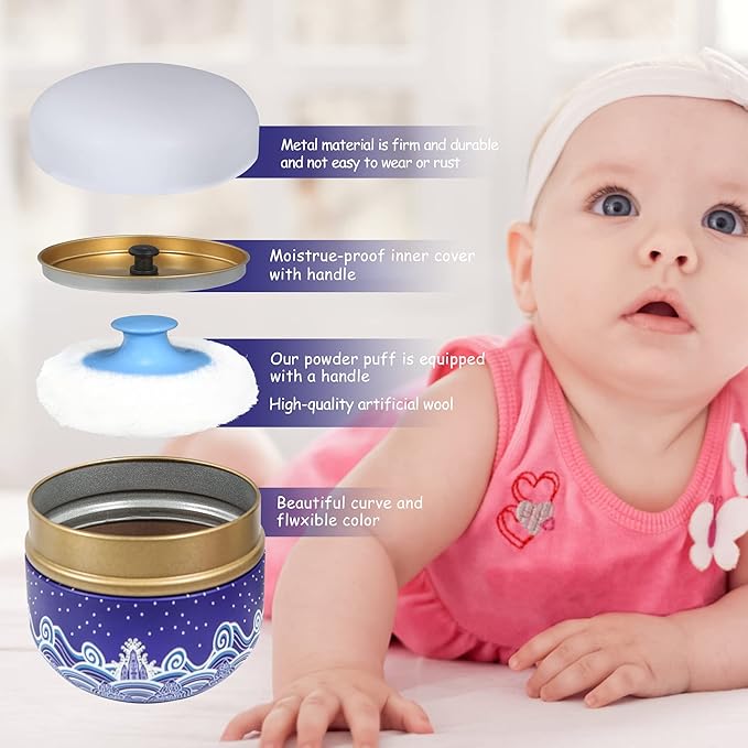 WEMEGA Body Powder Case with Powder Puff Powder Container Tea Box for Baby and Women Powder Puff and Powder Case for Travel (Blue Sea1)