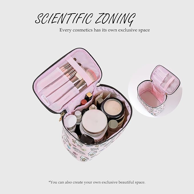 AmBealla Cosmetic Bag Large Makeup Bags Pink Travel Case with Makeup Brush Holder,2PCS Cosmetic Organizer for Women,Toiletry Storage Bag for Skincare&Beauty Tools Sweet Cute for Girls