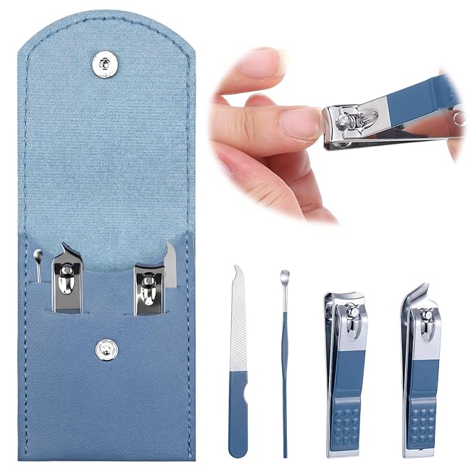 Portable Manicure Kit for Women and Men, 5 PCS/Set Professional Nail Clipper Set Stainless Steel Manicure Pedicure Kit with Nail File and PU Leather Case, Grooming Tools for Home Travel