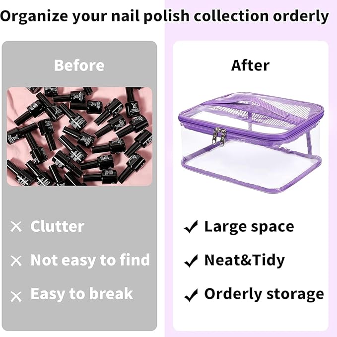 Beloving Nail Polish Organizer Bag Holds 30 Bottles (15ml/0.5 fl.oz) Portable Supplies Organizer Handbag for Manicure Tools, Portable Nail Supplies Kit Organizer Carrying Case (Purple)