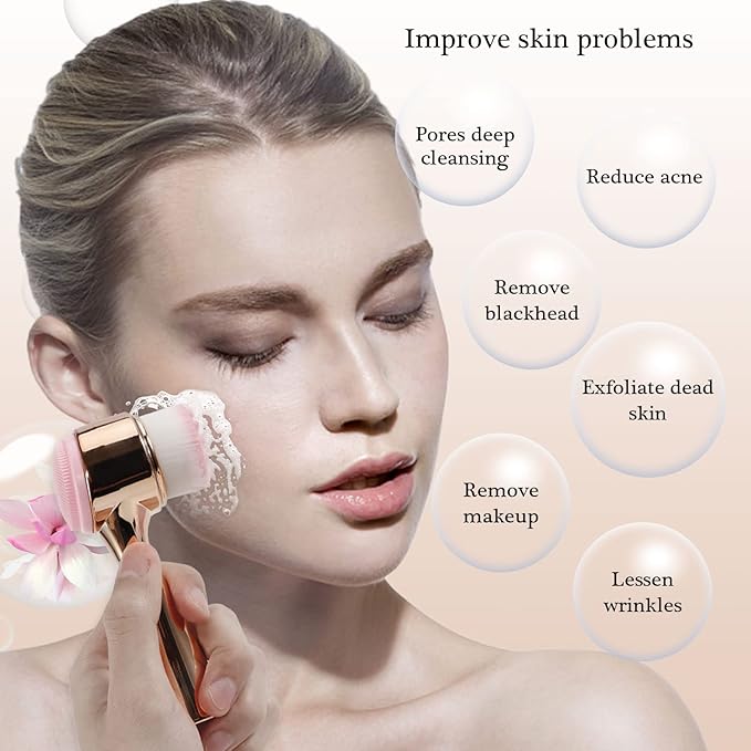 Face Brush 2 in 1, Facial Cleansing Exfoliating Brush with Ultra Fine Soft Bristles for Pore Deep Cleansing Silicone Double Side Face Wash Scrub Brush for Skin Care, Gold
