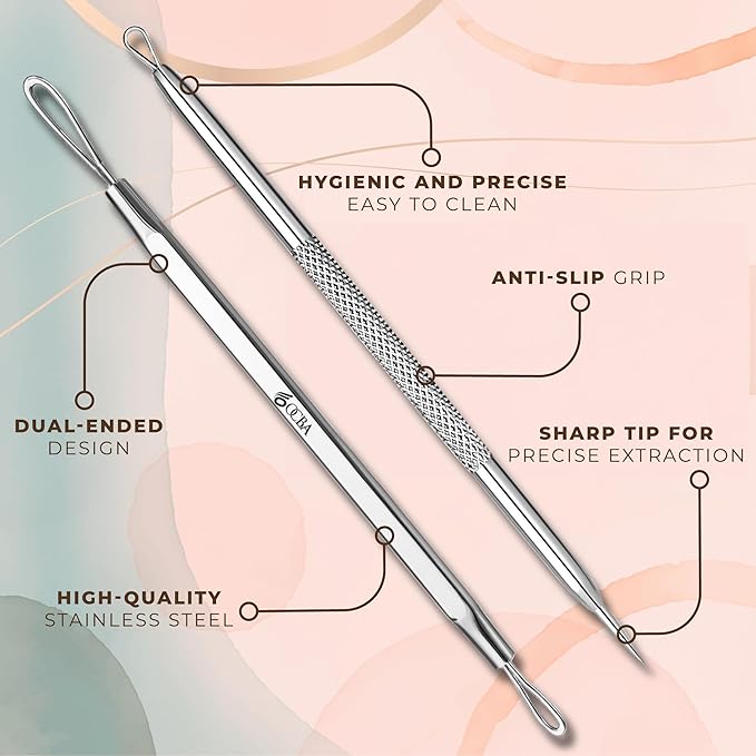 Blackhead Remover Professional Skincare Spot Treatment Blackhead Remover Tool for Blemish Comedone Whiteheads Pimple Popper with Double Sided Soft Touch and Anti-Slip Design (Silver 2Pcs)