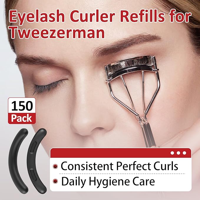 150 Pack Eyelash Curler Refills for Tweezerman, High Elasticity Silicone Replacement Pads, Gentle & Safe, Black