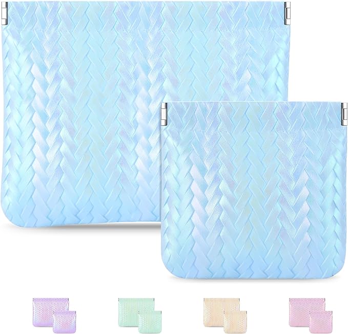 2 PC Small Makeup Bag for Purse, Lipstick Holder & Purse Organizer Pouches, Waterproof Faux Leather Cosmetic Bag, Slim Travel Makeup Pouch for Women Daily & Travel Essentials