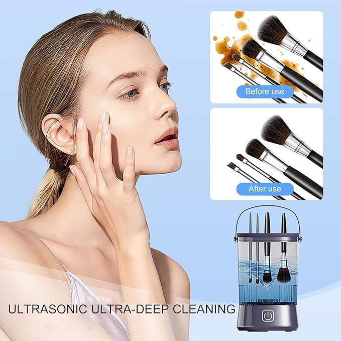 Makeup Brush Cleaner Machine - Automatic Cosmetic Brush Cleaning Tool for Sponges and Makeup Eggs, Efficient Easy Use Cleaner for Daily Makeups Hygiene, Portable Home Vanity Accessory