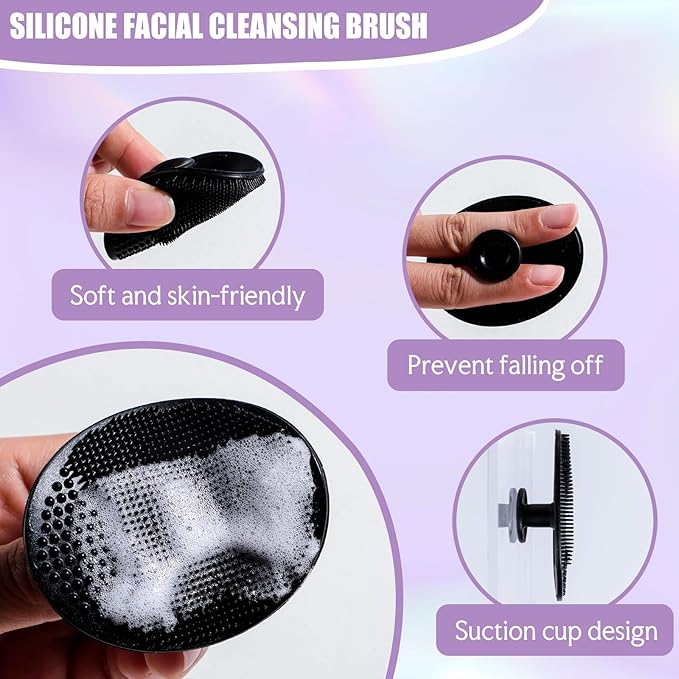 BS-MALL Silicone Facial Cleansing Brush Kit – Bamboo Face Scrub Brush with Silicone Storage Bag for Deep Cleaning, Exfoliation & Pore Cleansing – Travel-Friendly Sensitive Skin Care Tool