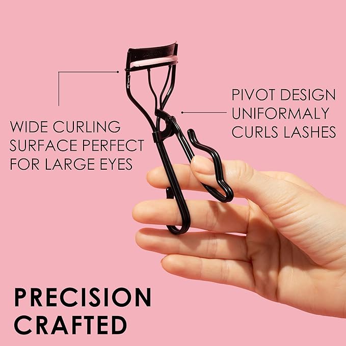 JAPONESQUE Professional Volumizing Lash Curler for Natural & False Lashes on Most Eye Shapes and Large Eyes, 1 Refill Pad, Holds Curl up to 8 Hours