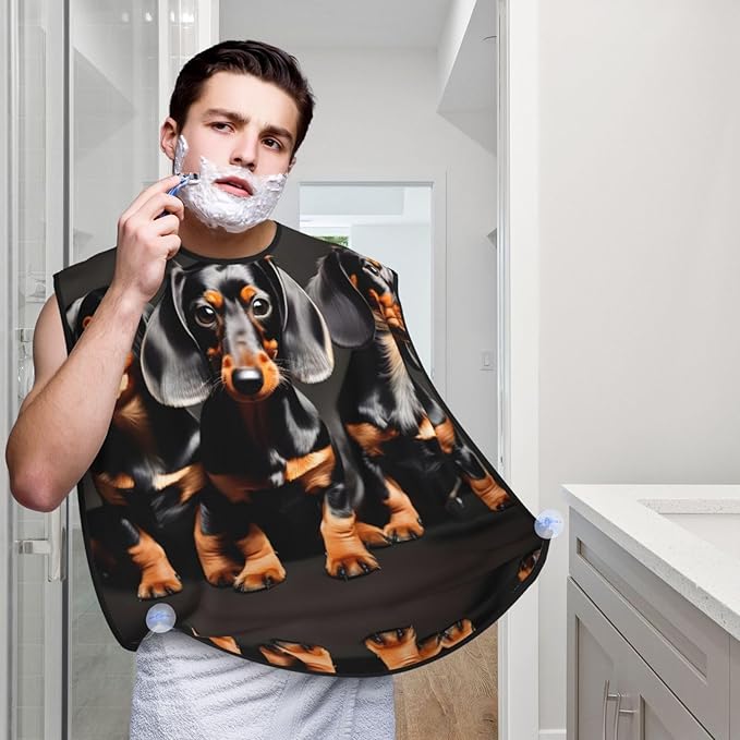 Three Dachshunds Print Beard Bib Shaving Apron, Beard Hair Trimming Cape Gift For Dad
