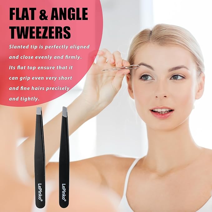 LePinko Eyebrow Trimmer Kit, 7 in 1 Eyebrow Scissors, Tweezer, Razor, Gromming Scissors Brush for Women Men, Gifts for Stocking Stuffers - White