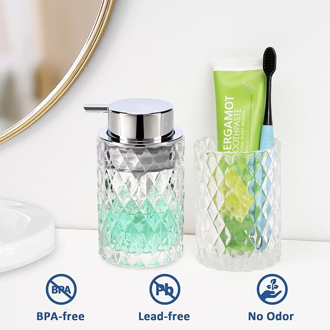 Bathroom Glass Soap Dispenser with Durable Rust-Proof Plastic Foam Pump Hand Lotion Dispenser Antislip Shampoo Kitchen 10oz