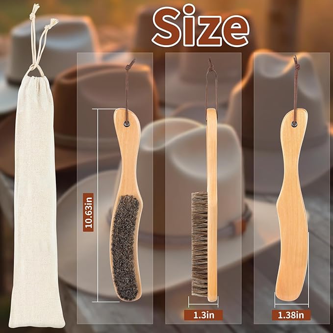 Horsehair Hat Brush, Felt Hat Cowboy Hat Brushes Cleaning Kit with Storage Bag, Lint Brush Remove Dust and Hair for Suede, Wool Coats, Suits, Clothes, Furniture, Baseball Caps