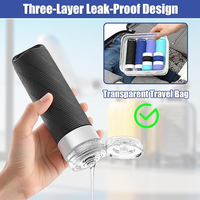 26 Pieces Travel Size Toiletries Bottles Set, Tsa Approved Leakproof Refillable Travel Bottles with Hanging hole design, Silicone Material, Suitable for Shampoo, Conditioner, and Body Lotion
