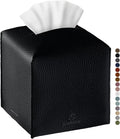 Tissue Box Cover, Jeethemy Square PU Leather Tissue Box Holder, Modern Tissue Case Facial Paper Organizer Dispenser，5X5X5'',Single Black