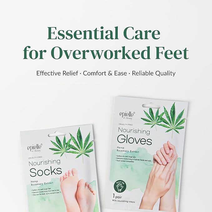 Epielle Nourishing Foot Mask 6 Pairs, Repair and Soften with Hemp & Rosemary Extract, Deep Moisturizing Socks for Dry, Cracked Feet, Self Care Gifts for Women, Spa Kit, Easter Basket Stuffers