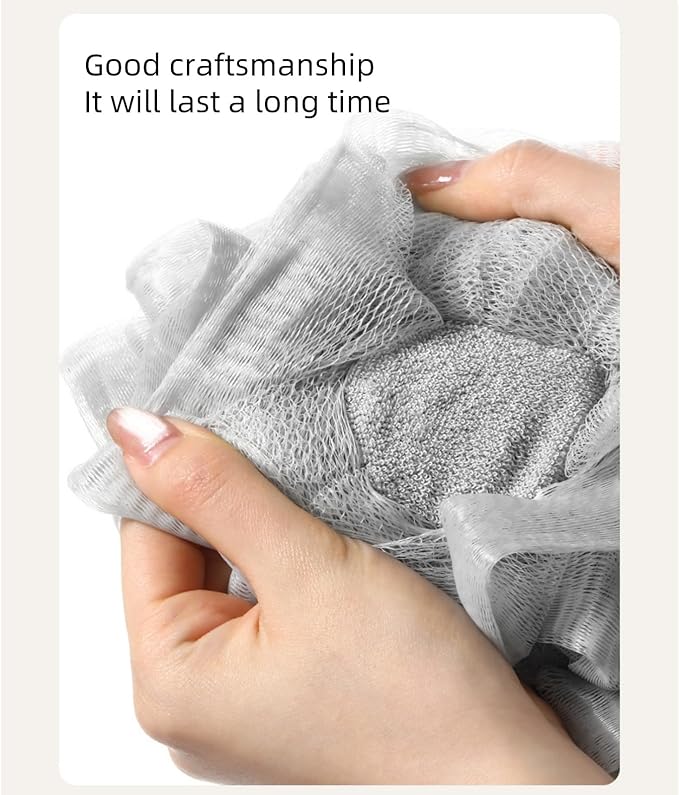 Washcloth Loofah Combo 2-in-1 Loufee Wash Cloth That Holds Bar Soap-Exfoliation Mesh Shower Ball for Body Wash&Smooth Skin+Free Loofah Dish Towel (Upgrade Round 2Pcs(Bigger and Softer))
