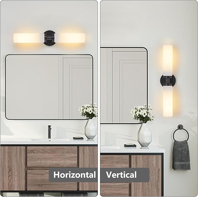2 Light Black Bathroom Light Fixture Over Mirror, Modern Farmhouse Bathroom Vanity Lights with Milky White Frosted Glass Shade, Wall Sconce for Bathroom Mirror Hallway Cabinet Bedroom Porch