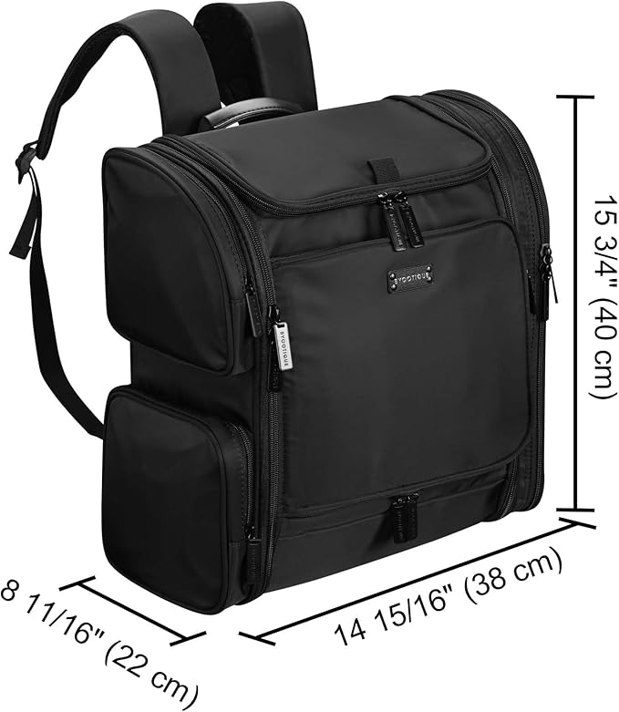BYOOTIQUE 2in1 Soft Sided Rolling Makeup Train Case Travel Backpack For Hair Stylist Tools Curling Iron Straightener Salon Barber Shop, Black