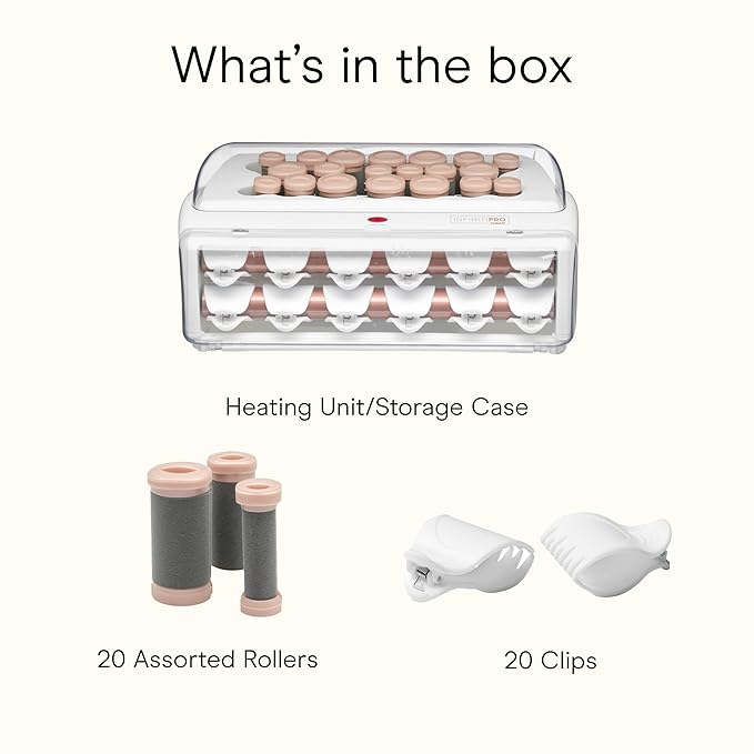 INFINITI PRO CONAIR Ceramic Flocked Hot Rollers for Women, 20 Assorted Hair Curlers with Clips, 85-Second Heat-Up, For Long, Medium, and All Hair, White
