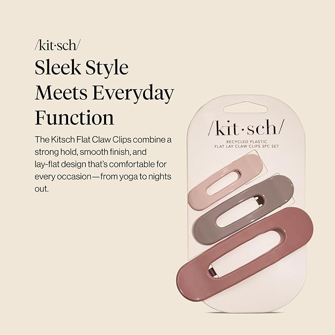 Kitsch Flat Claw Clips for Women - Strong Grip, Comfortable Design | Durable Plastic, Glossy Finish | Lay Down Claw Clip | For All Hair Types | Ideal Gifts for Women - Terracotta, 3pcs