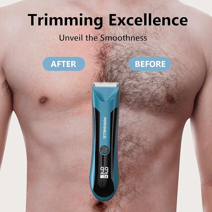 Body Hair Trimmer Men - Body Groomer, Groin Hair Trimmer for Men Waterproof Wet/Dry Use, Electric Ball Trimmer/Shaver with Charging Dock, Male Hygiene Razor, Mens Grooming Kit