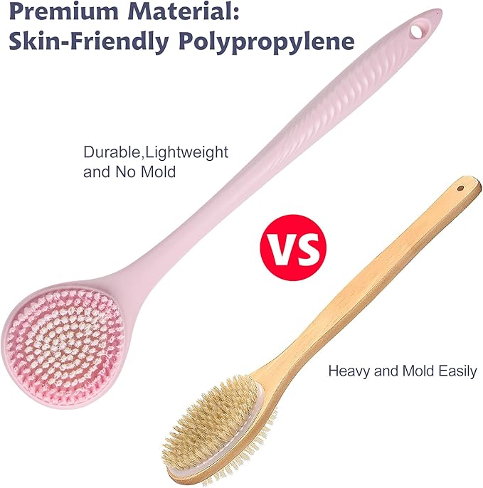 BEDELITE Back Bath Brush Long Handle for Shower of 2 - Soft Shower Brush for Men & Women,Back Brush Scrubber - 16.4" Long Skin Exfoliator for Body Bath Scrubber（Blue & Pink）