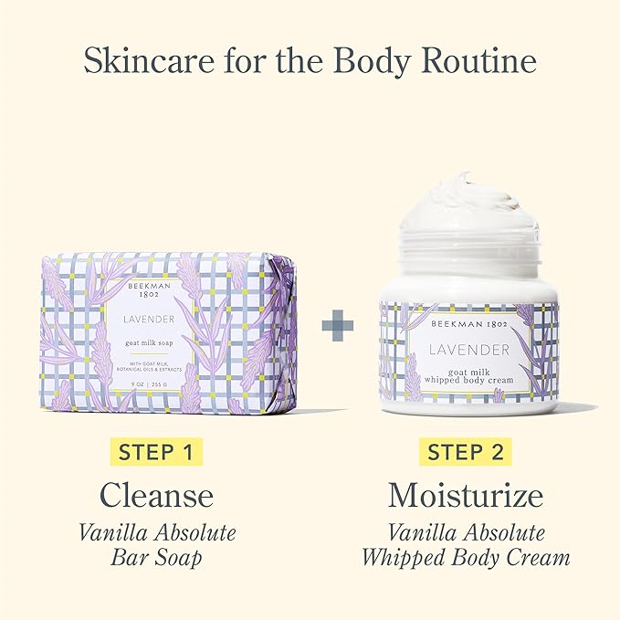 Beekman 1802 Whipped Body Cream – Rich Body Butter & Moisturizing Body Cream, Goat Milk Lotion, Shea Butter & Vitamin E, Hydrating Body Moisturizer for Dry Skin - Lavender 8 oz