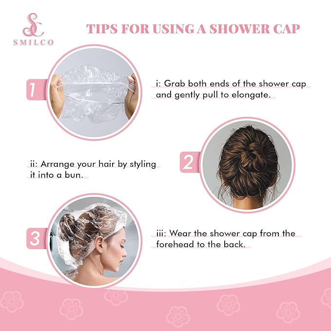 Smilco Disposable Shower Caps 100PCS - 18.1 Inch Large Plastic Hair Cap, Clear Elastic Waterproof Bath Caps - Travel Essentials, Bathing Accessories