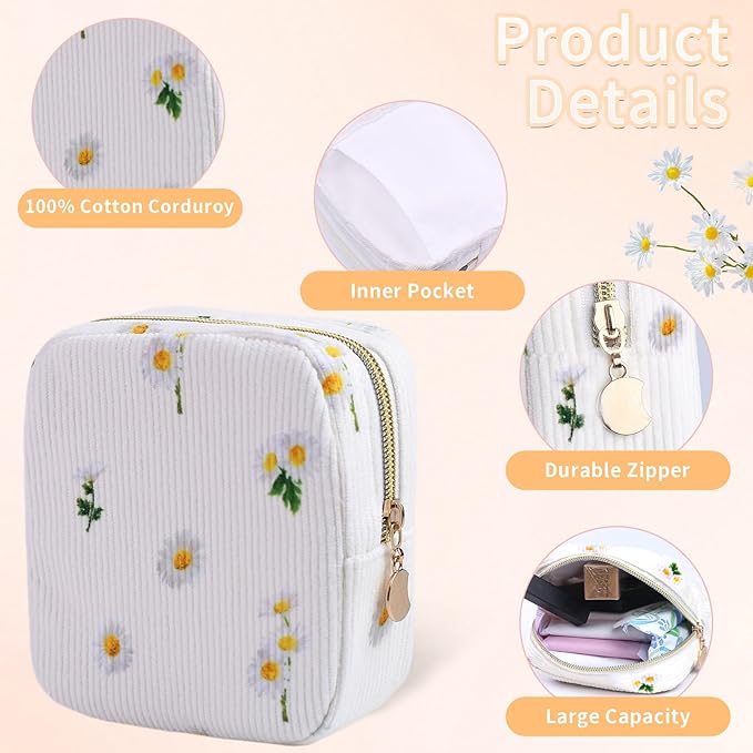 2-Pack Period Bag for Women Girls, Portable Corduroy Sanitary Napkin Storage Bag Period Pouch Small Discreet Menstrual Pouch, Sanitary Pads Period Kits Tampons Holder for First Period