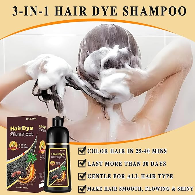 Blonde Brown Hair Dye Shampoo 3 in 1, Long-lasting & Natural Hair Color Shampoo, Herbal Ingredients Natural Shampoo Hair Dye Effect in Minutes for Men Women 500ml
