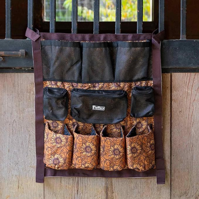 Jeffers Expression Trailer Door Caddy – Equestrian Tack Organizer for Horse Supplies, Grooming Tools, Water Bottle – Padded Pockets with Hanging Straps for Stalls & Barns - Bloomin Toolin