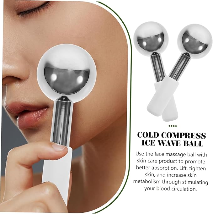SAFIGLE 2pcs Facial Ice Massager Globes Face Massager Roller Stainless Steel for Collagen Wrinkle Reduction