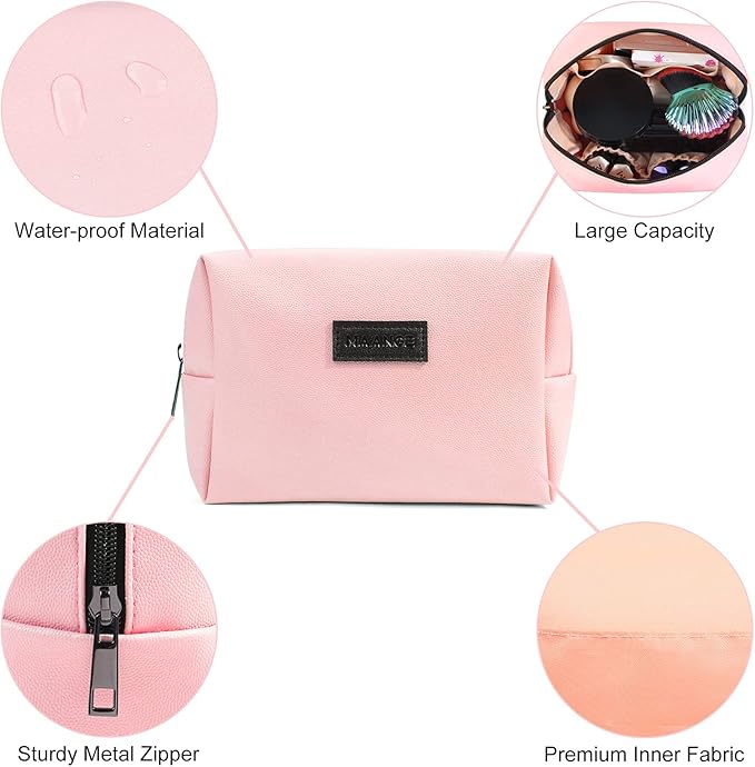 MAANGE 2 Pcs Small Makeup Bag For Purse, Travel Cosmetic Bag Makeup Pouch PU Leather Portable Versatile Zipper Pouch For Women (Pink+Green)