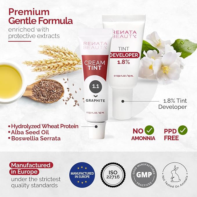 RB RENATA BEAUTY Tint Kit – Cream Hair Dye Kit with Developer and Application Brush for Spot Coloring - Covers Gray Hairs, Smudge-Proof, Long-Lasting Up to 4 Weeks, 20 Applications [Graphite]
