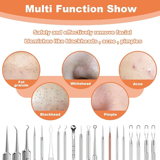 2026 Professional Pimple Popper Tool Kit, 20 PCS Blackhead Remover Tools，Blackhead Remover Comedone Extractor Tools for Removing Zit on Face - Acne Removal Kit with Metal Case (Silver)