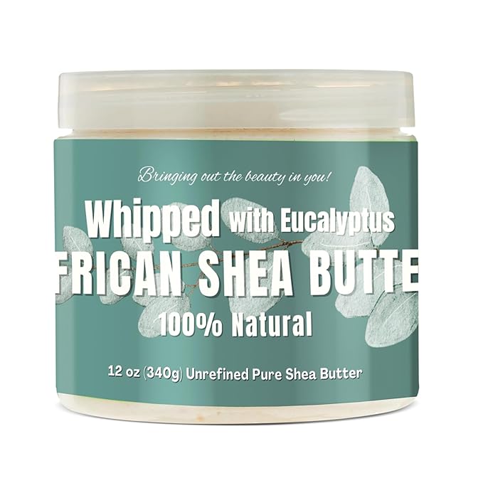 RA COSMETICS Whipped Shea Butter with Eucalyptus Oil – 100% Unrefined Shea Body Butter from Ghana – Moisturizes Skin, Nourishes & Conditions Hair – Softens and Smooths Lips, Hands & Feet – 12oz