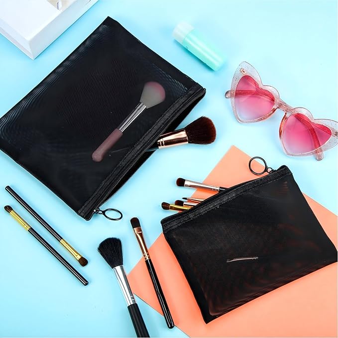 6 Pieces Mesh Makeup Bags Mesh Cosmetic Bag Portable Travel Organizing Zipper Pouch Toiletries Makeup Pouches for Home Office Travel Accessories