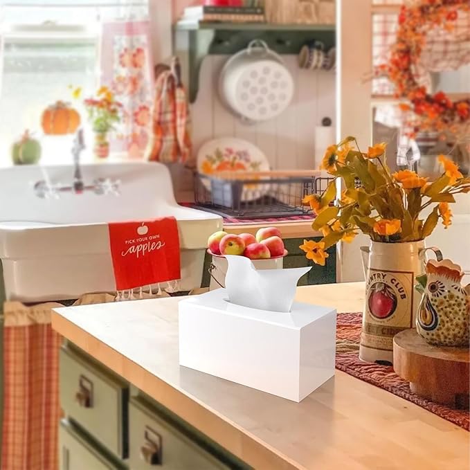Tissue Box Cover, PITBVO Acrylic Tissue Box Holder Rectangle Upgrade Size Facial Tissue Holder Handmade Napkin Dispenser for Bathroom Kitchen Bedroom Home Office (Glossy White, 9.85"L x 5.1"W x 5.3"H)