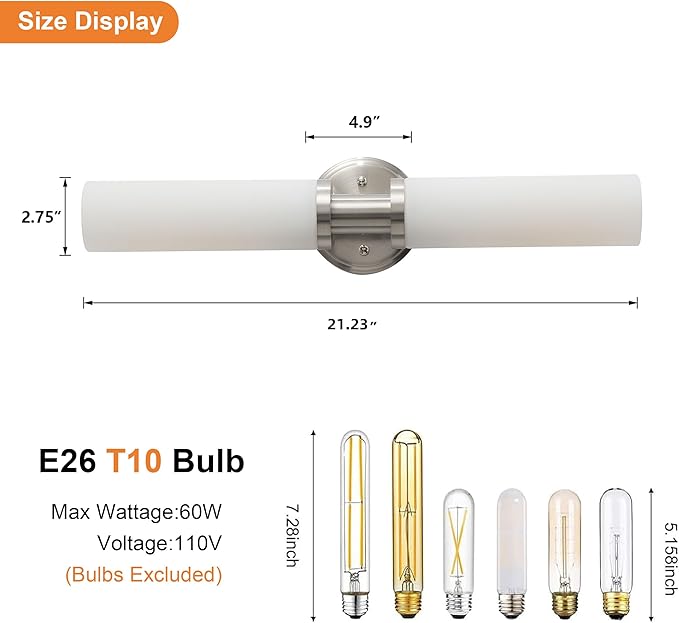 Wall Sconces Set of Two,Brushed Nickel Bathroom Sconces Wall Lighting with White Glass, Modern Sconces Wall Decor Set of 2 Wall Light fixtures for Bathroom Mirror Living Room Hallway Bedroom Wall Lamp