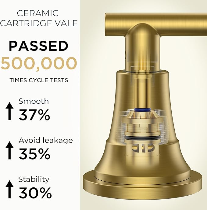 FORIOUS 3 Hole 8 Inch Widespread Bathroom Faucet in Brushed Gold - 2 Handle Bathroom Sink Faucets with Pop Up Drain Assembly and 2 Water Supply Lines for RV Bath Vanity Farmhouse, 360°Swivel Spout