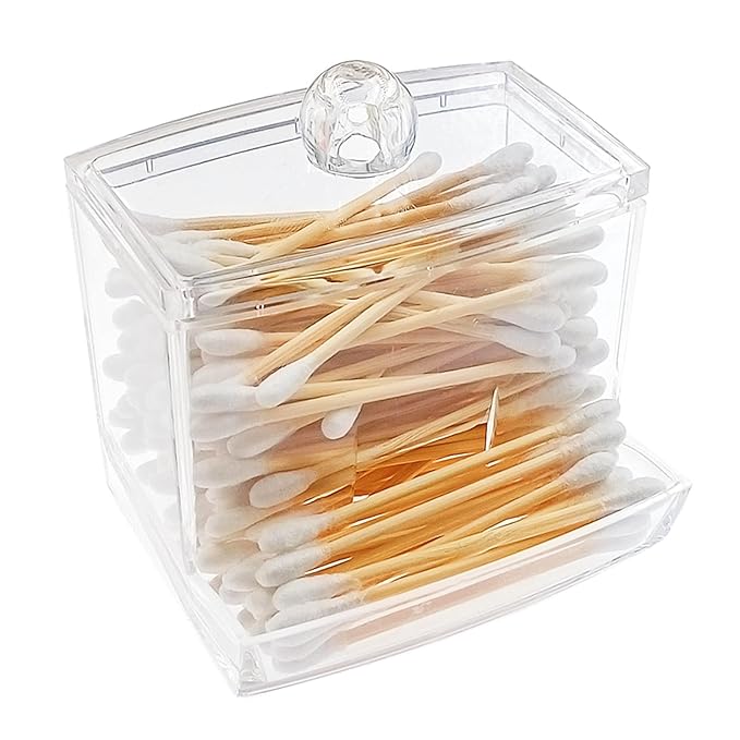 Cotton Swabs, 900 Count Bamboo Sticks Cotton Swabs with a Clear Dispenser Holder Cotton Buds with Wooden Handles For Ears Makeup or Nails Personal Care
